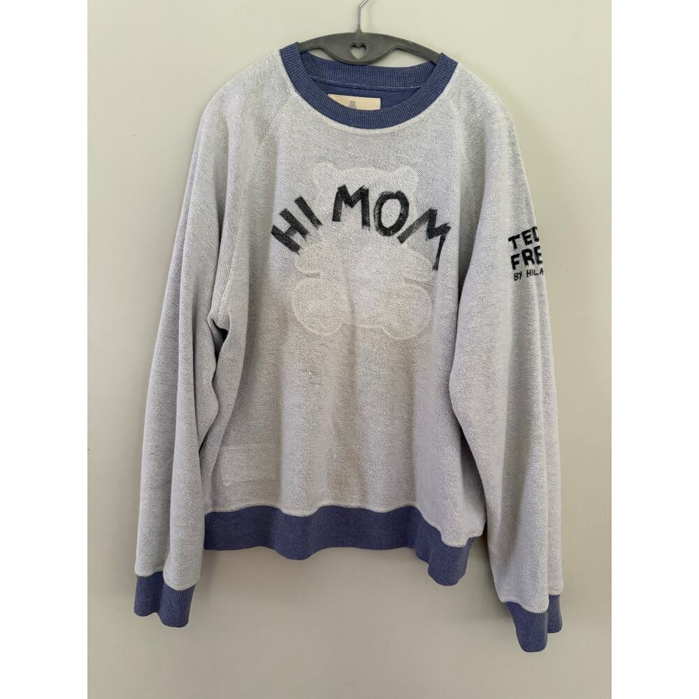 Teddy Fresh Reversible Bear Sweatshirt Blue Gray Unisex L Crewneck Hi Bye Mom - Picture 7 of 10